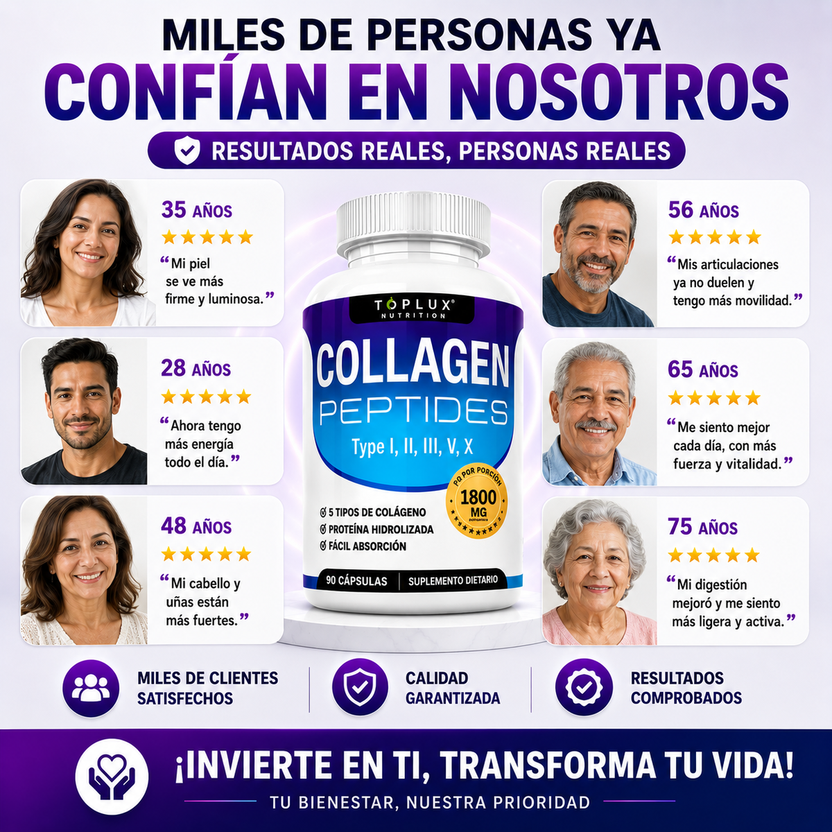 TOPLUX™ Collagen Peptides | Piel Más Firme, Cabello Más Fuerte y Articulaciones Saludables