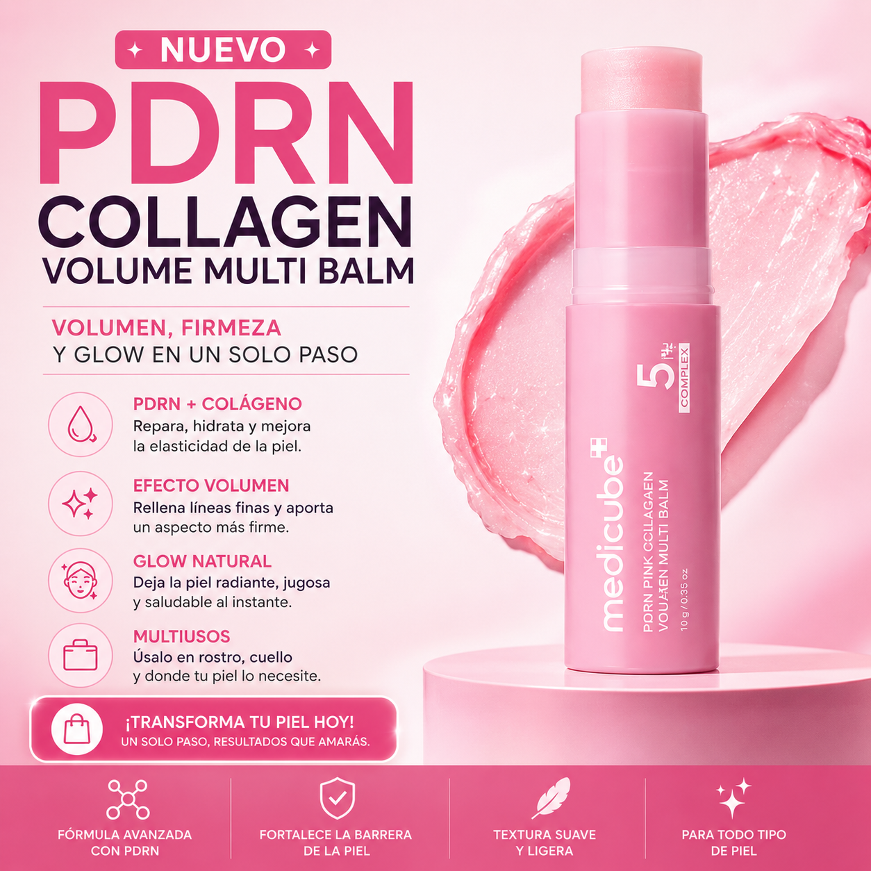Bálsamo Coreano de Colágeno Multi-Efecto - Borra Ojeras, Líneas y Arrugas en Segundos- Rutina K-Beauty Anti-Edad con Textura Melt-On-Touch