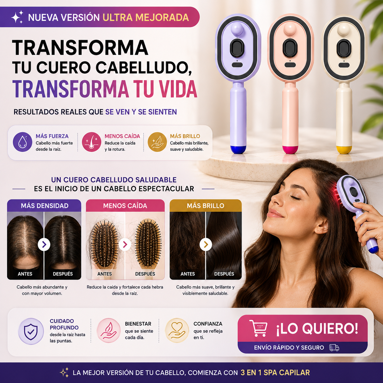 Último día 50% de descuento Cepillo Alisador de Vapor — Cabello de Salón en 2 Minutos ✨