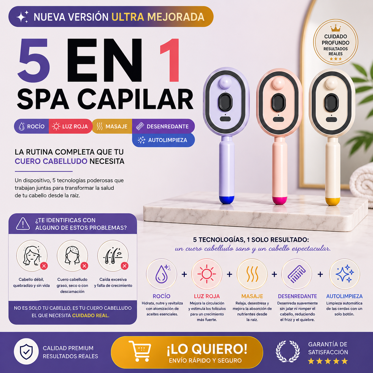 Último día 50% de descuento Cepillo Alisador de Vapor — Cabello de Salón en 2 Minutos ✨