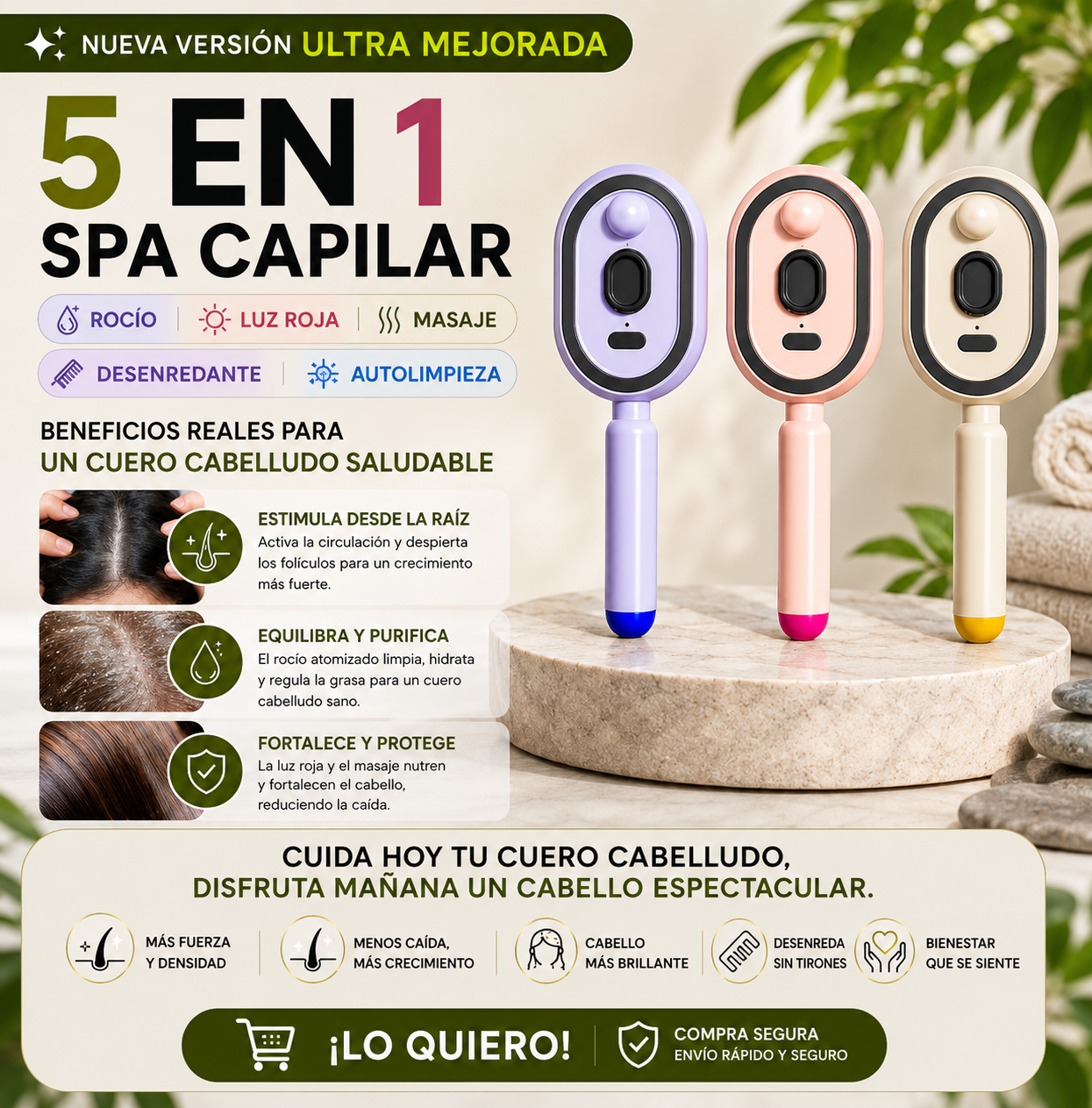 Último día 50% de descuento Cepillo Alisador de Vapor — Cabello de Salón en 2 Minutos ✨