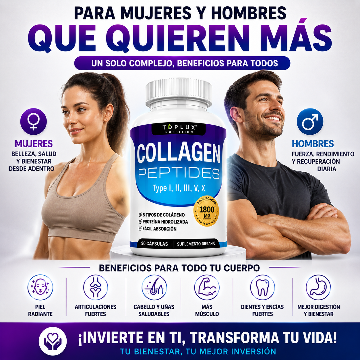 TOPLUX™ Collagen Peptides | Piel Más Firme, Cabello Más Fuerte y Articulaciones Saludables