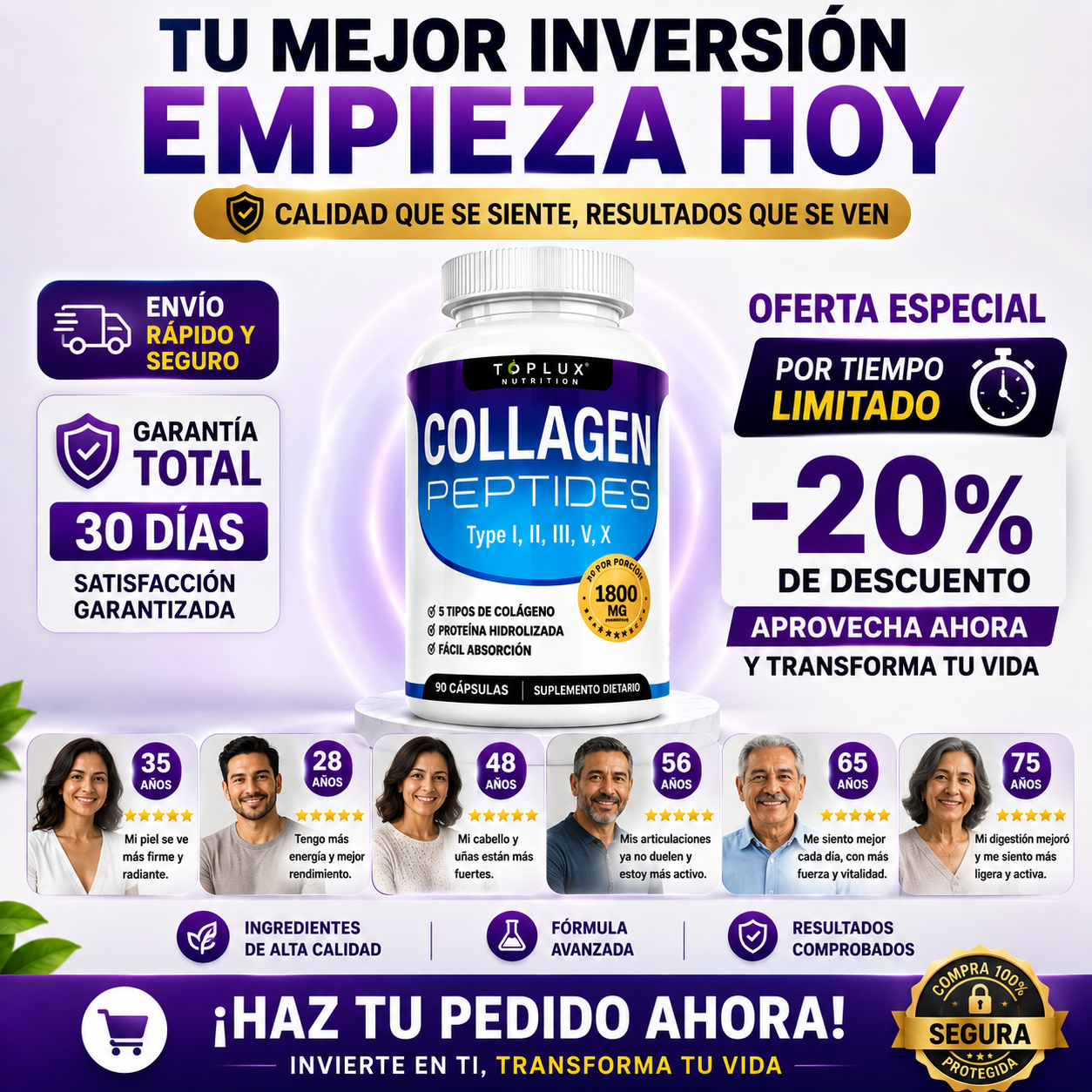 TOPLUX™ Collagen Peptides | Piel Más Firme, Cabello Más Fuerte y Articulaciones Saludables