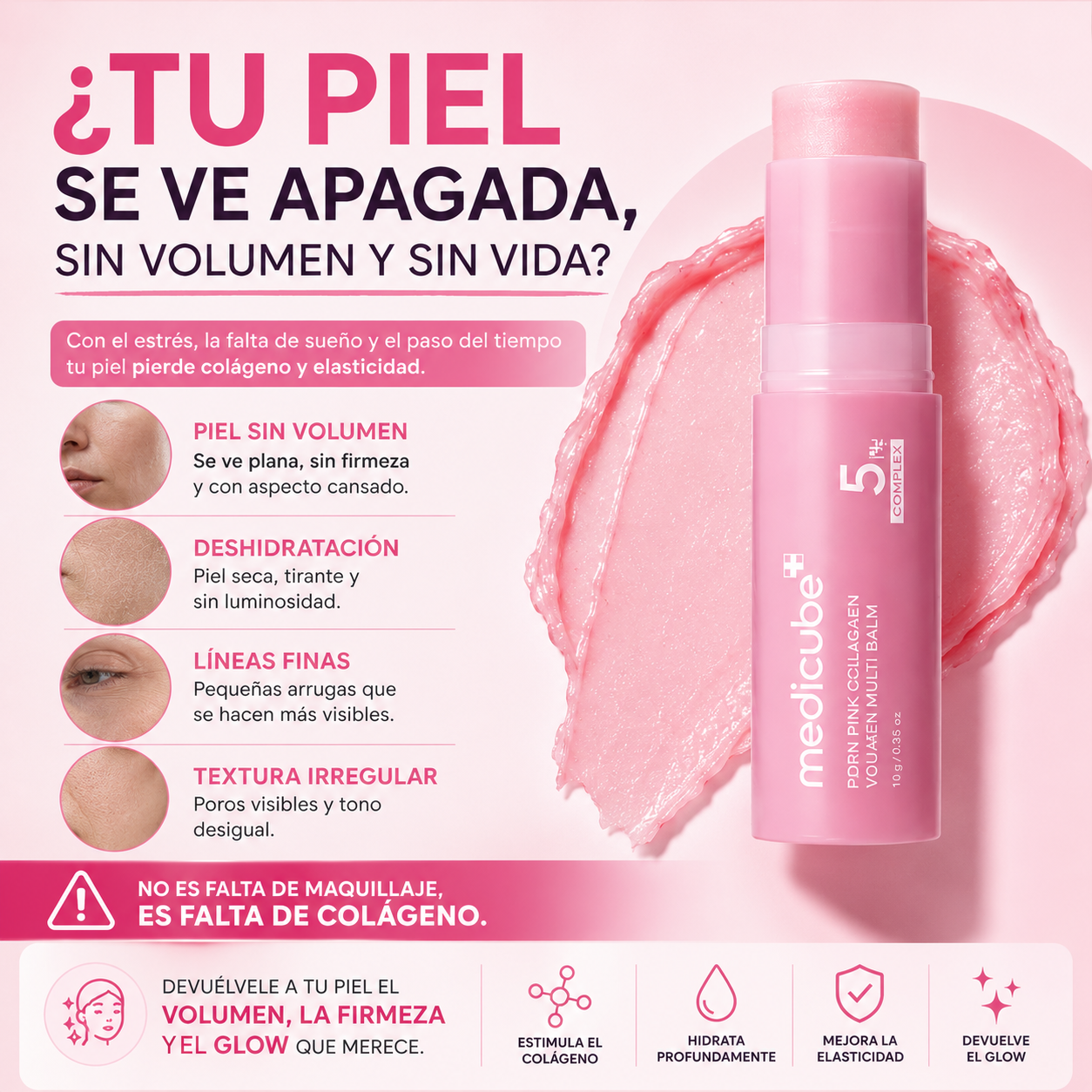 Bálsamo Coreano de Colágeno Multi-Efecto - Borra Ojeras, Líneas y Arrugas en Segundos- Rutina K-Beauty Anti-Edad con Textura Melt-On-Touch