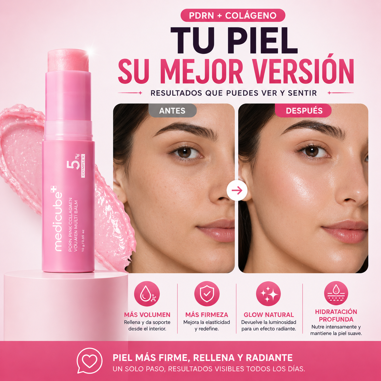 Bálsamo Coreano de Colágeno Multi-Efecto - Borra Ojeras, Líneas y Arrugas en Segundos- Rutina K-Beauty Anti-Edad con Textura Melt-On-Touch