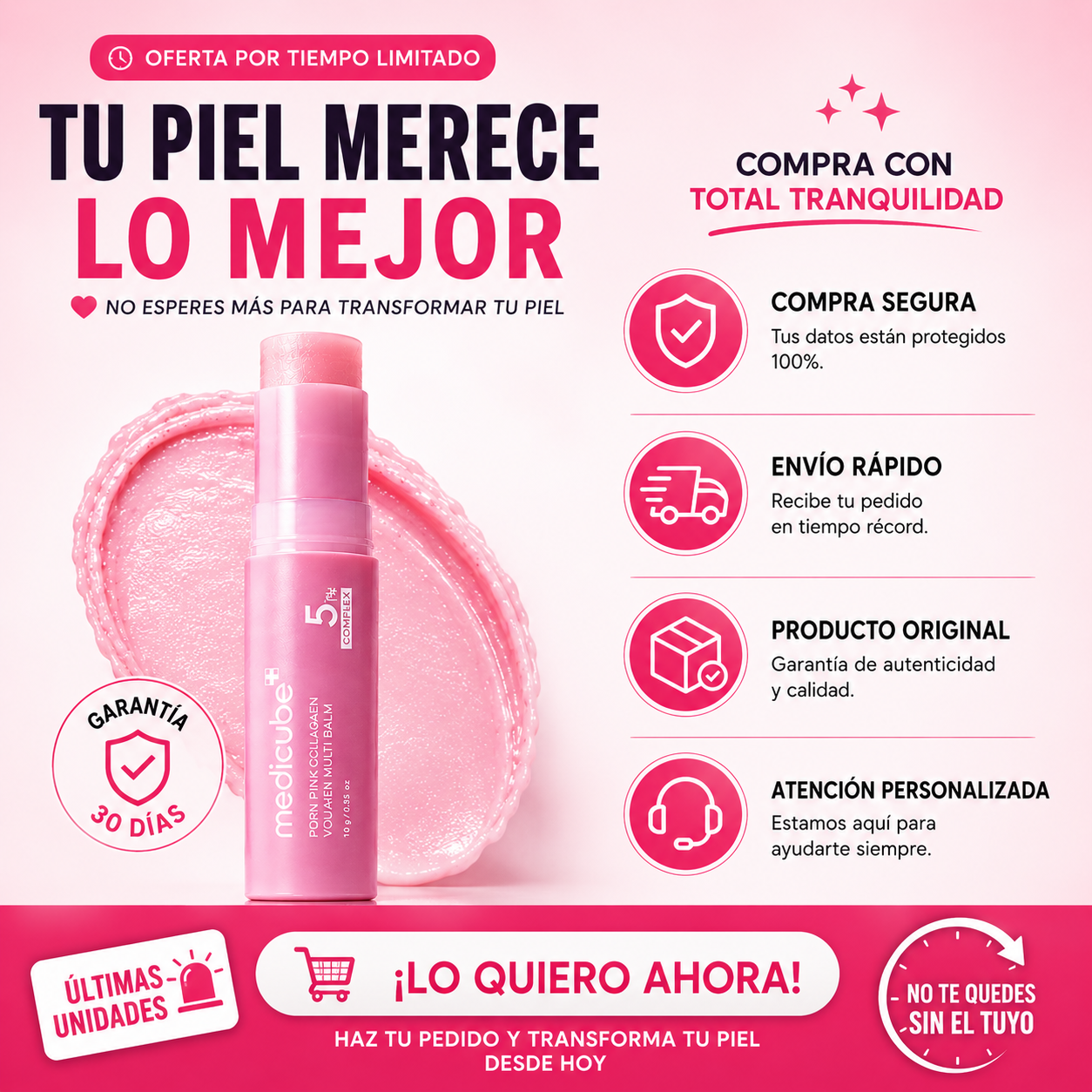 Bálsamo Coreano de Colágeno Multi-Efecto - Borra Ojeras, Líneas y Arrugas en Segundos- Rutina K-Beauty Anti-Edad con Textura Melt-On-Touch